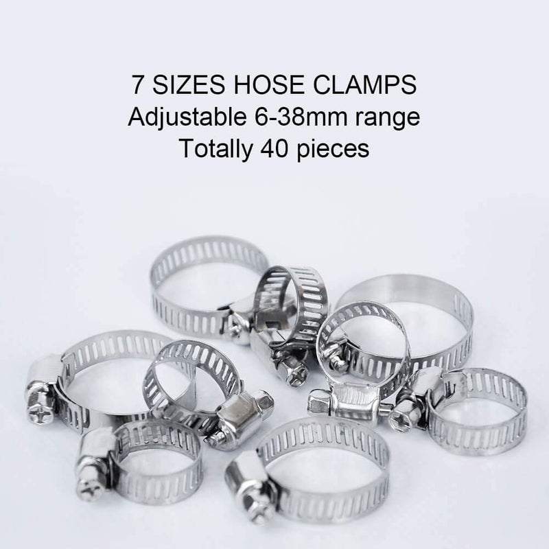 Selizo 40Pcs Hose Clamp Including 7 Sizes Adjustable Pipe Tube Clamps 304 Stainless Steel Hose Clips - Image 3